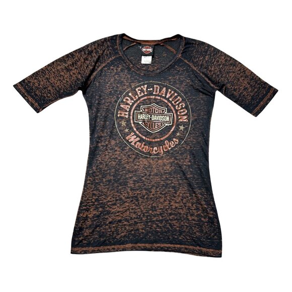 Harley-Davidson Tops - Harley-Davidson Women's Sz S Burnout Tee Shirt S Black & Orange Short Sleeve